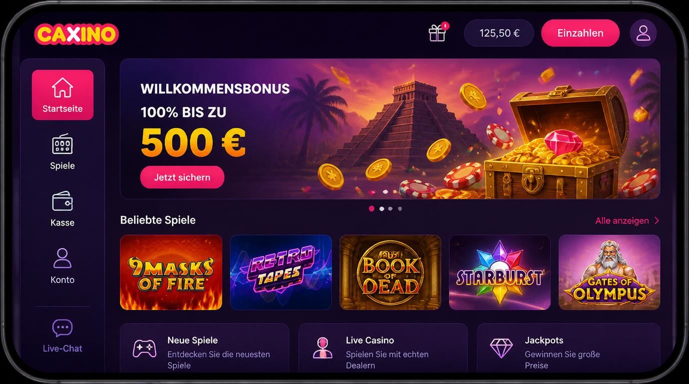 Smartphone-Display eines Casinos mit klarer Menüführung